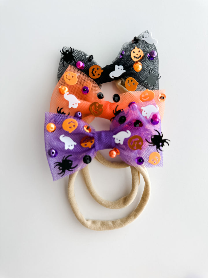TRIO Halloween SPARKLE Tulle Bow on Nylon BUNDLE bow on nylon Stevie Js & Co Mini Sparkle BON