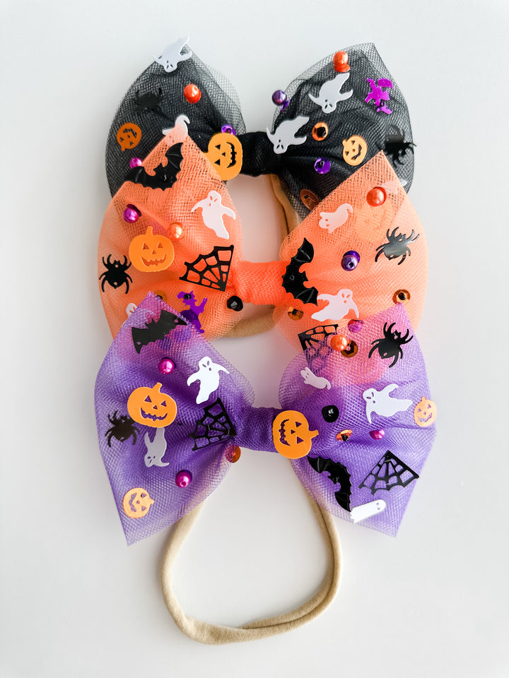 TRIO Halloween SPARKLE Tulle Bow on Nylon BUNDLE bow on nylon Stevie Js & Co Medium Sparkle BON