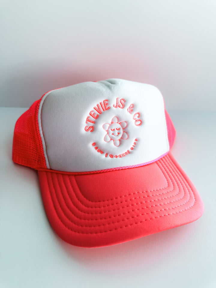 Stevie Js Neon Pink Flower Mesh Trucker Hat  Stevie Js & Co