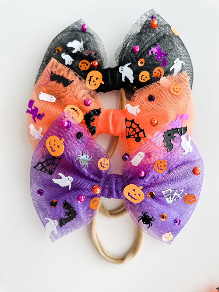 TRIO Halloween SPARKLE Tulle Bow on Nylon BUNDLE bow on nylon Stevie Js & Co Regular Sparkle BON