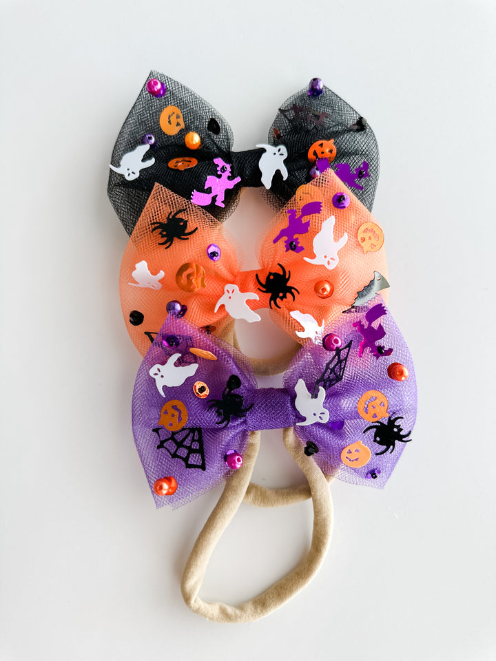 TRIO Halloween SPARKLE Tulle Bow on Nylon BUNDLE bow on nylon Stevie Js & Co Small Sparkle BON