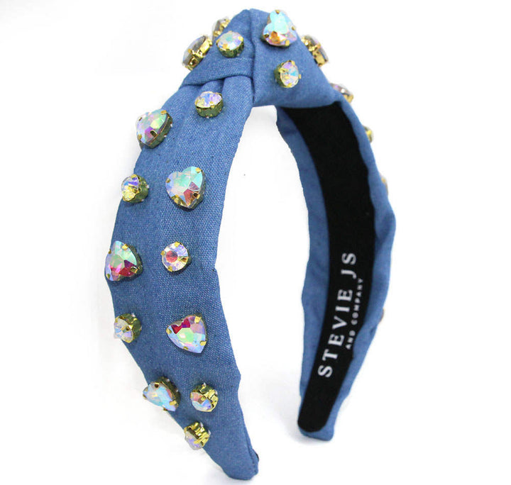 Denim Hearts Knotted Headband by  Stevie Js & Co Youth/Small  