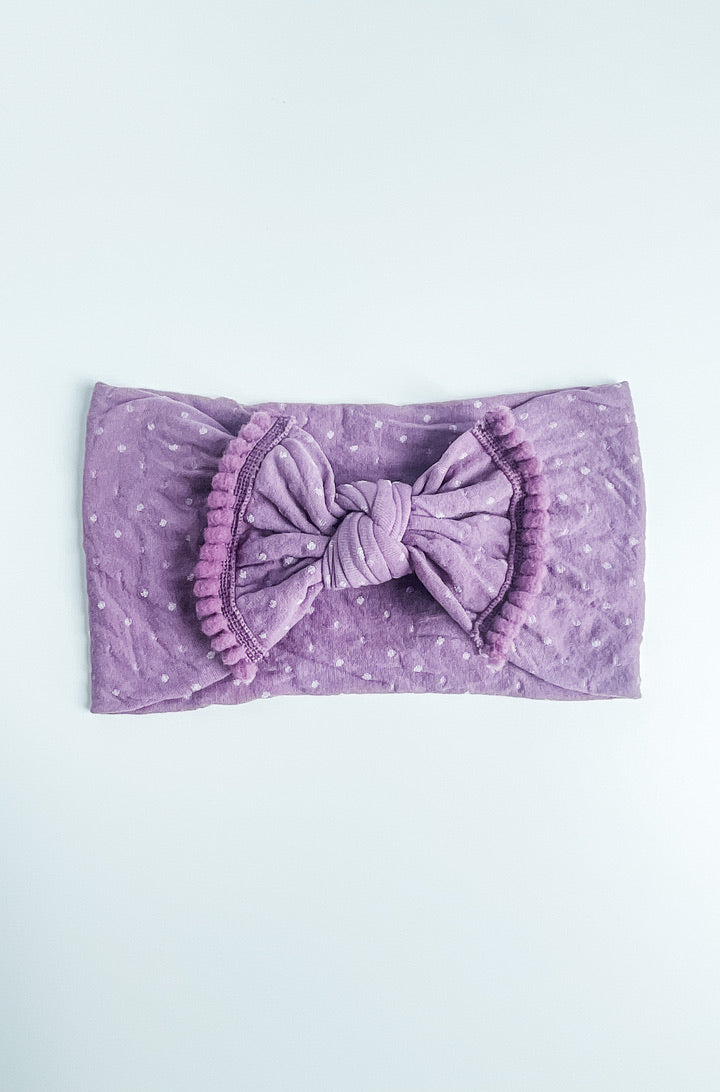 swiss dot "pom pom" purple nylon knot StevieJs