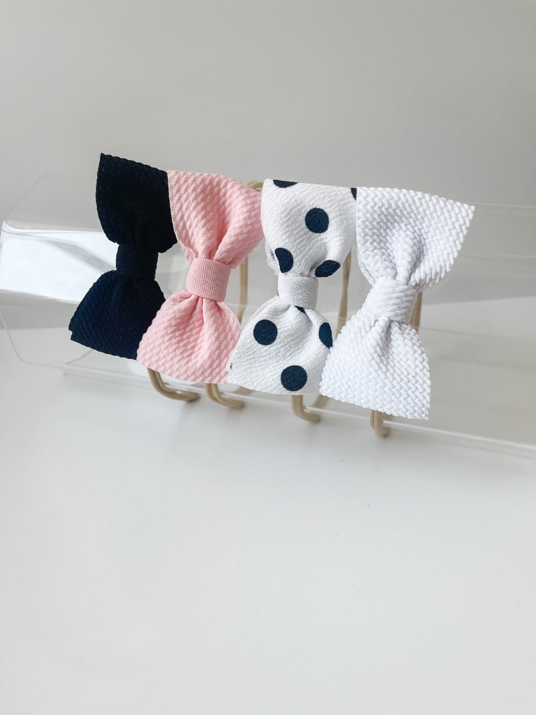 Mini Bow on Nylon BUNDLE: Black, Bubblegum, Black Dot "Julia" , White "Chandler" (4) StevieJs