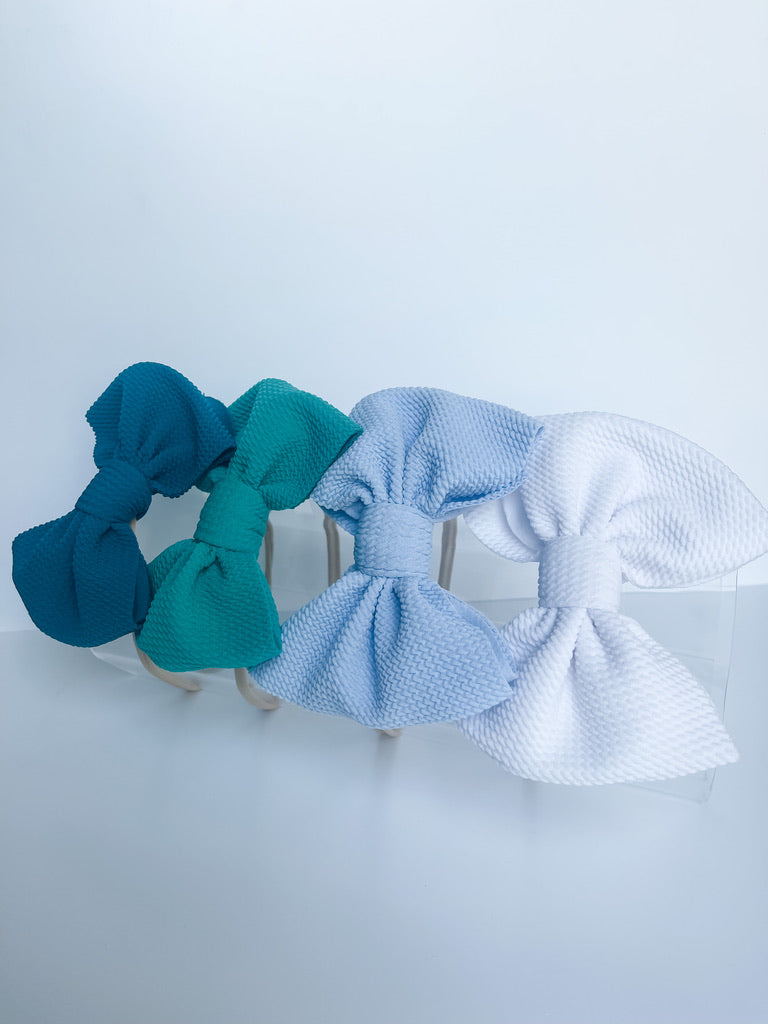 Teal, Emerald, Baby Blue, & White "Chandler" Bow on Nylon BUNDLE (4)  StevieJs