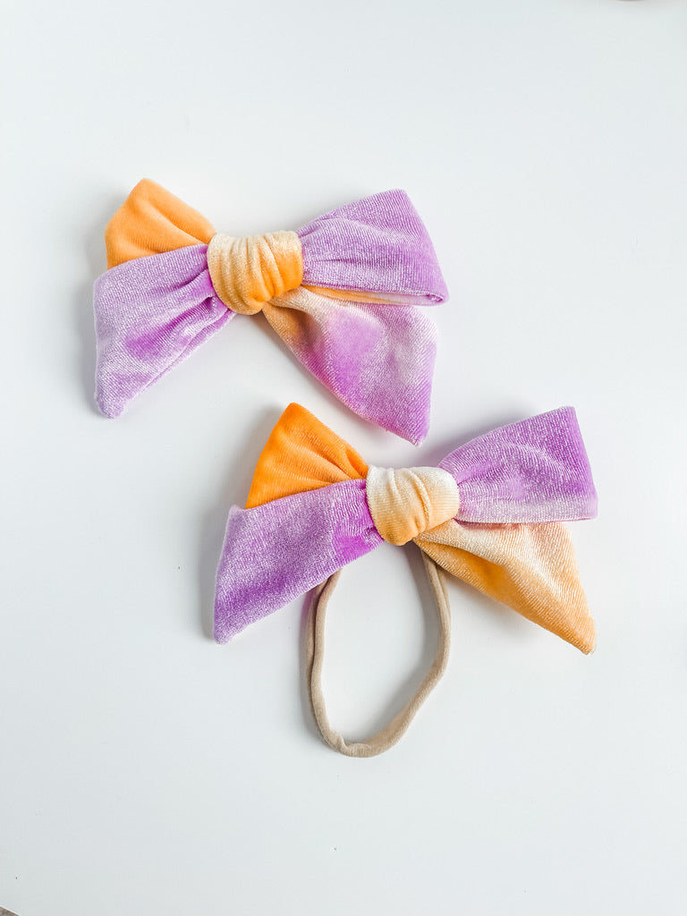 purple & orange "vibrant dainty velvet" large bow StevieJs