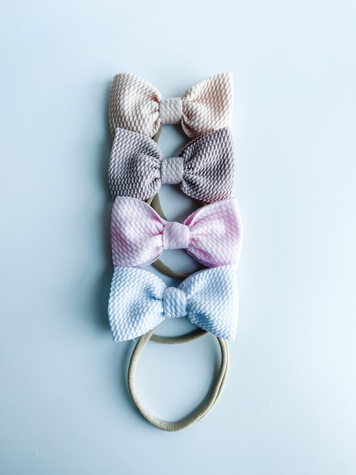 Mini Bow on Nylon BUNDLE: Champagne, Powder Pink, Peony, & White "Chandler" (4)  StevieJs