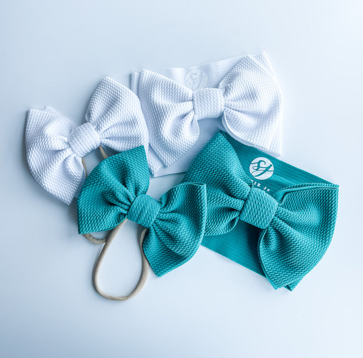 Original Headwrap & Regular Bow Bundle: White & Emerald "Chandler" mixed bundle  StevieJs