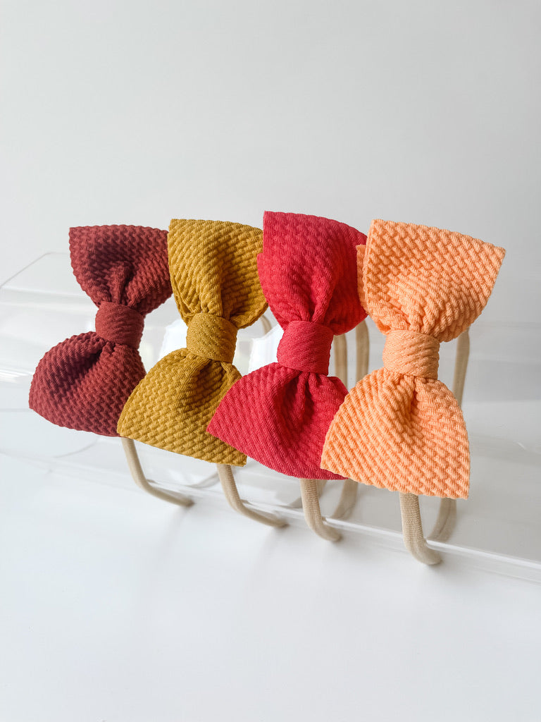 Mini Bow on Nylon BUNDLE: Longhorn, Mustard, Coral, Orange Marmalade "Chandler" (4) StevieJs
