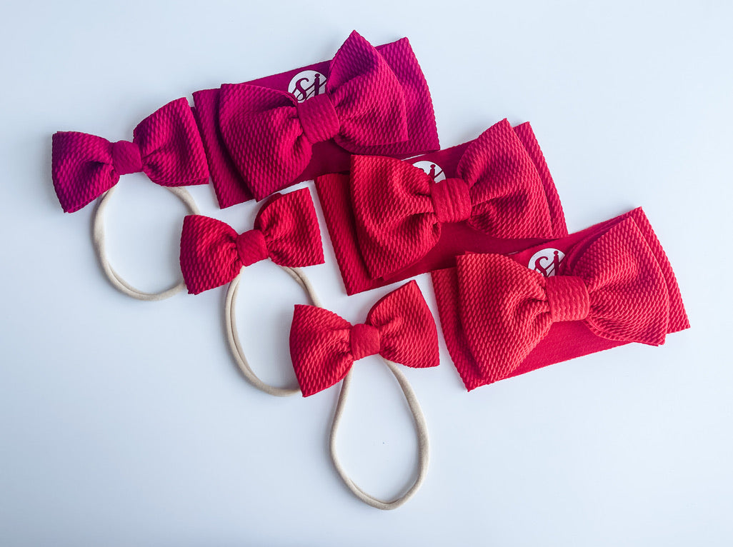 Newborn & Mini Bow On Nylon Bundle: Deep Red, Apple Red & Scarlett "Chandler" mixed bundle StevieJs