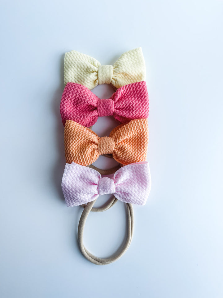 Mini Bow on Nylon BUNDLE: Lemon, Meadow, Orange Marmalade, & Peony "Chandler" (4)  StevieJs