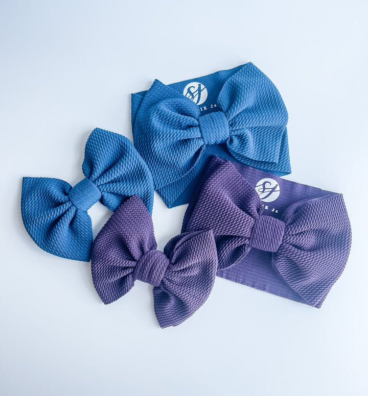 Original Headwrap & Regular Bow Bundle: Cornflower & Plum "Chandler" mixed bundle  StevieJs