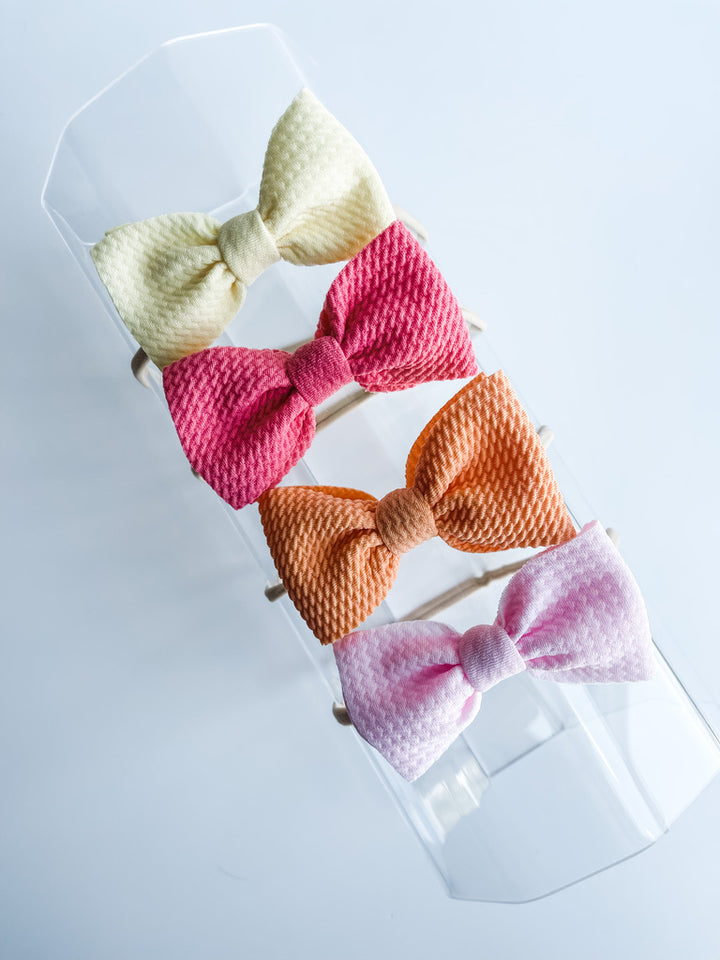 Mini Bow on Nylon BUNDLE: Lemon, Meadow, Orange Marmalade, & Peony "Chandler" (4)  StevieJs
