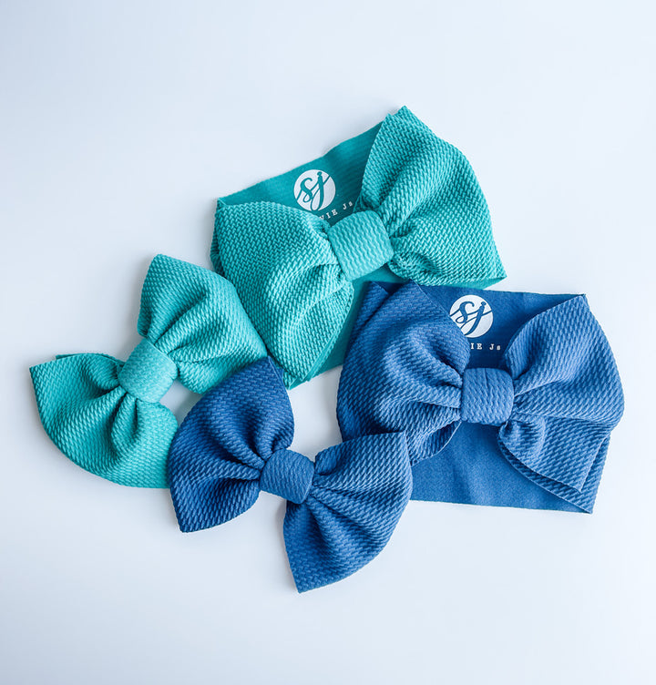 Original Headwrap & Regular Bow Bundle: Emerald & Cornflower "Chandler" mixed bundle  StevieJs