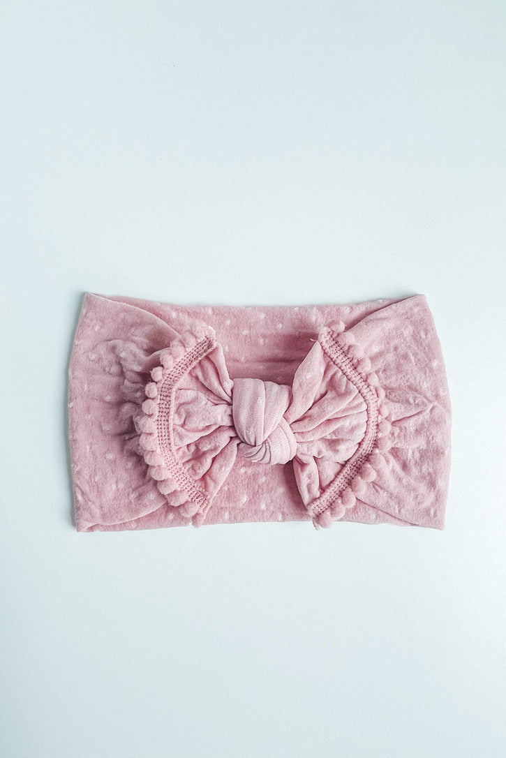 swiss dot "pom pom" blush nylon knot StevieJs