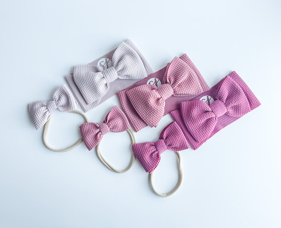 Newborn & Mini Bow On Nylon Bundle: Powder pink, Rosie Posie & Dark Rose "Chandler" mixed bundle StevieJs