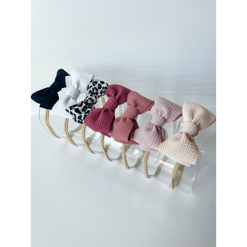 Mini Bow On Nylon BUNDLE: Champagne, Powder Pink, Rosie Posie, Dark Rose, Cheetah, White, & Black (7 Total) StevieJs