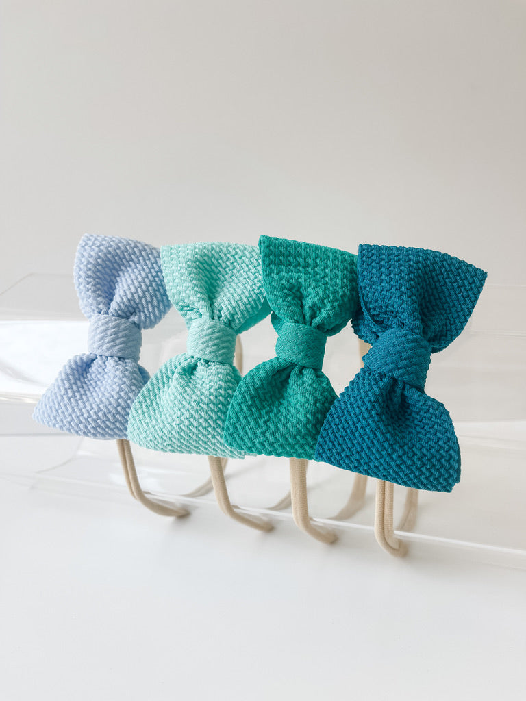 Mini Bow on Nylon BUNDLE: Baby Blue, Mint, Emerald, Teal "Chandler" (4) StevieJs