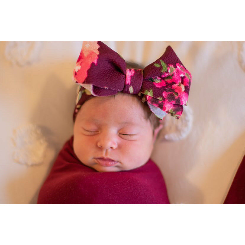 burgundy floral "julia" newborn headwrap  StevieJs