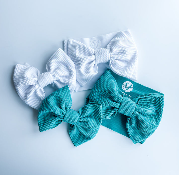 Original Headwrap & Regular Bow Bundle: White & Emerald "Chandler" mixed bundle  StevieJs