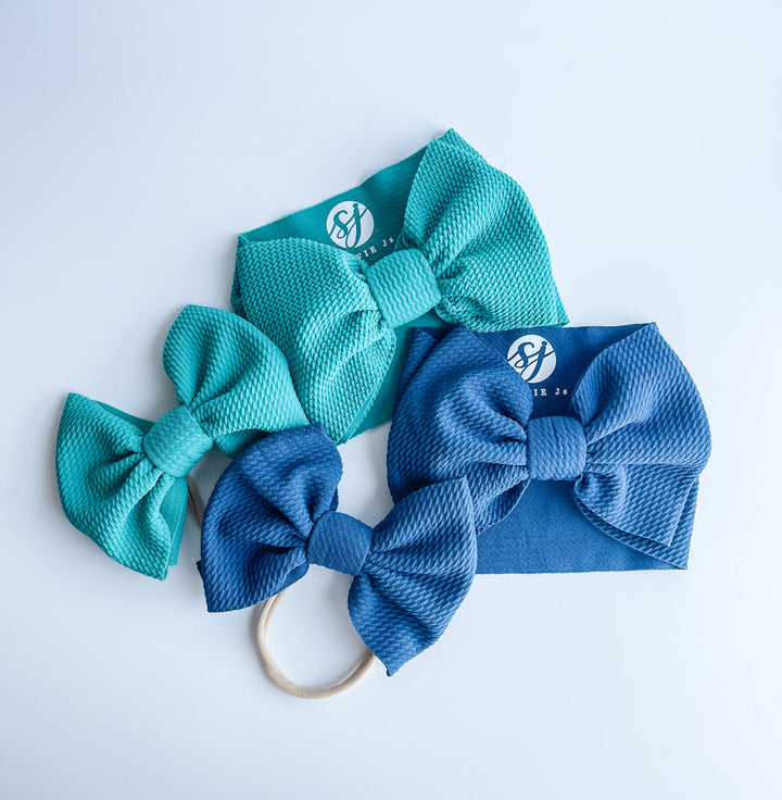 Original Headwrap & Regular Bow Bundle: Emerald & Cornflower "Chandler" mixed bundle  StevieJs