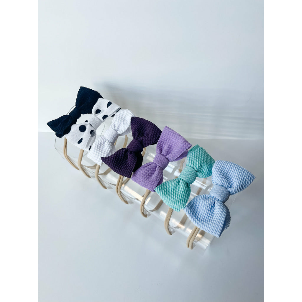 Mini Bow On Nylon BUNDLE: Black, Black Dot, White, Plum, Lavender, Mint, Baby Blue (7 Total) StevieJs