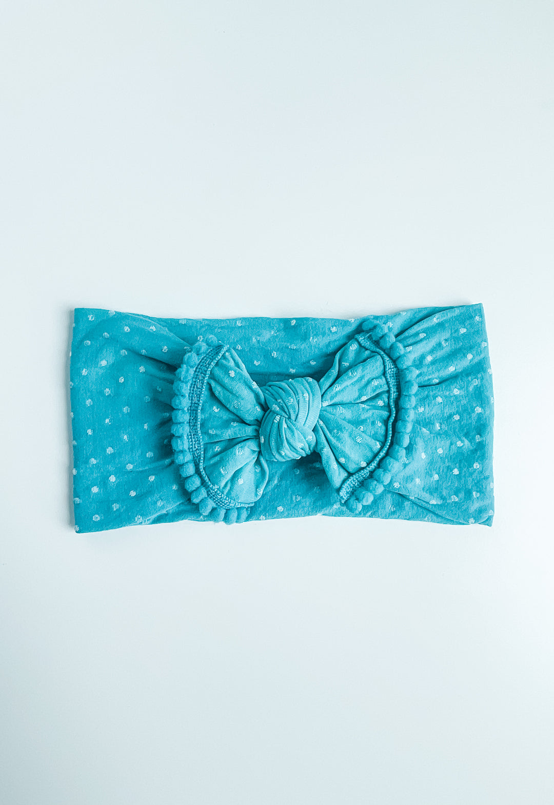 swiss dot "pom pom" aqua nylon knot StevieJs