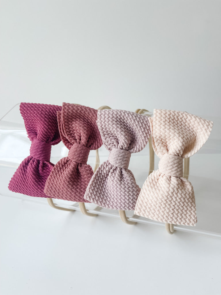 Mini Bow on Nylon BUNDLE: Dark Rose, Rosie Posie, Powder Pink, Champagne "Chandler" (4) StevieJs