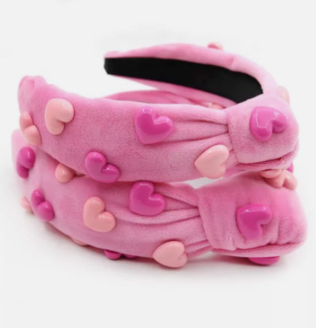 Pink Hearts Velvet Knotted Headband Stevie Js & Co