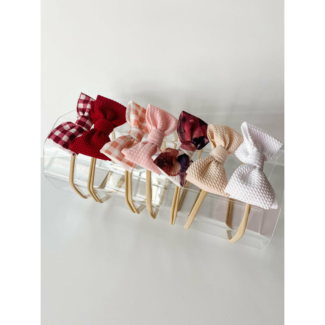 Mini Bow On Nylon BUNDLE: Red Gingham, Deep Red, Pink Gingham, Peony, French Floral, Champagne, White (7 Total) StevieJs