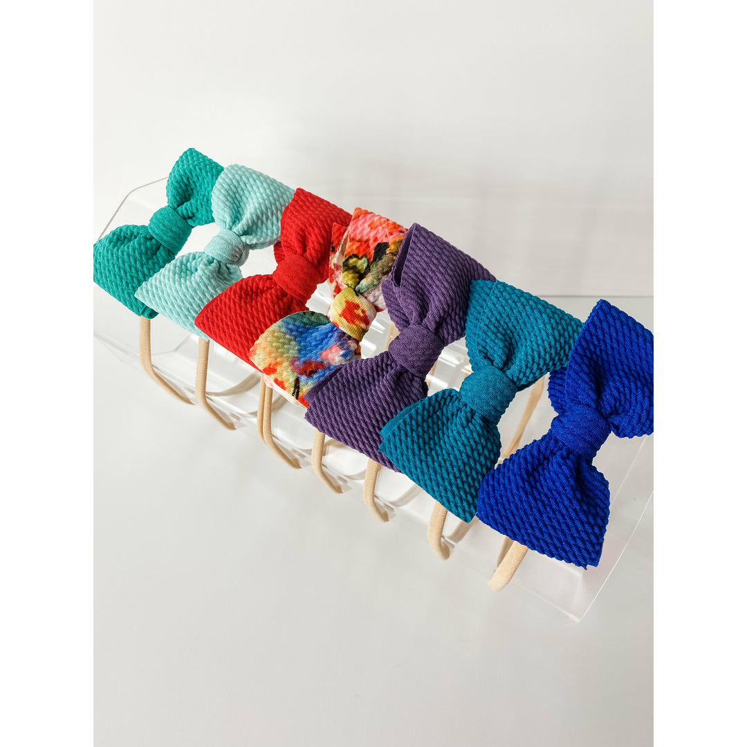 Mini Bow On Nylon BUNDLE: Emerald, Mint, Apple, Watercolor, Purple, Teal, Royal (7 Total) StevieJs