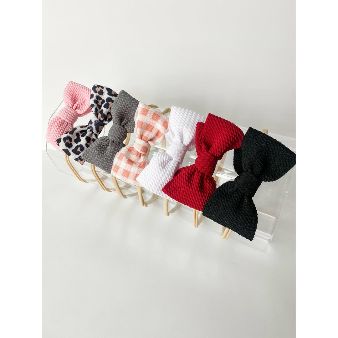 Mini Bow On Nylon BUNDLE: Ballerina, Cheetah, Taupe, Pink Gingham, White, Deep Red, Black (7 Total) StevieJs