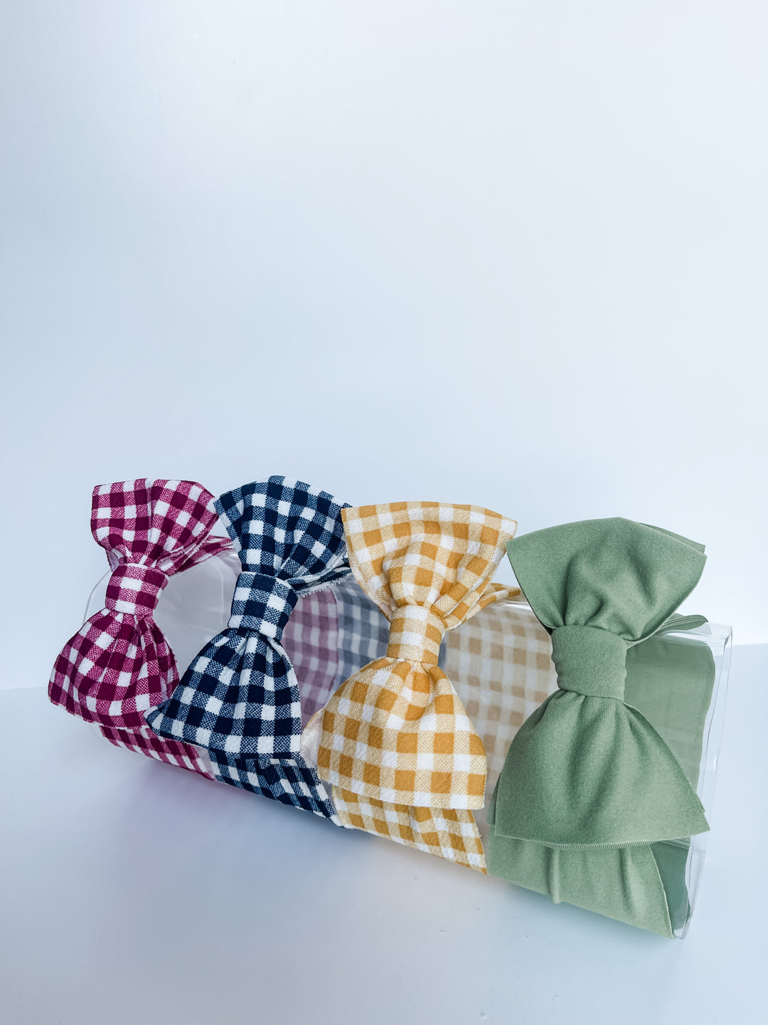 Red Gingham, Navy Gingham, Yellow Gingham “Julia”, & Moss “Butter” NEWBORN Bundle (4) StevieJs