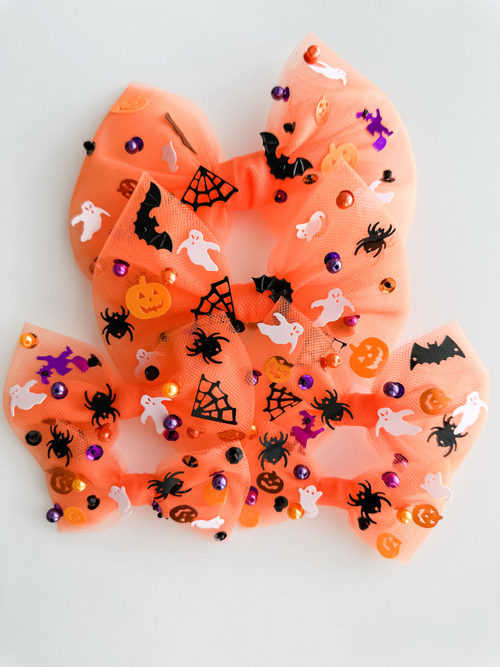 Orange Halloween SPARKLE Tulle Clips bow on nylon Stevie Js & Co Regular Sparkle Clip  
