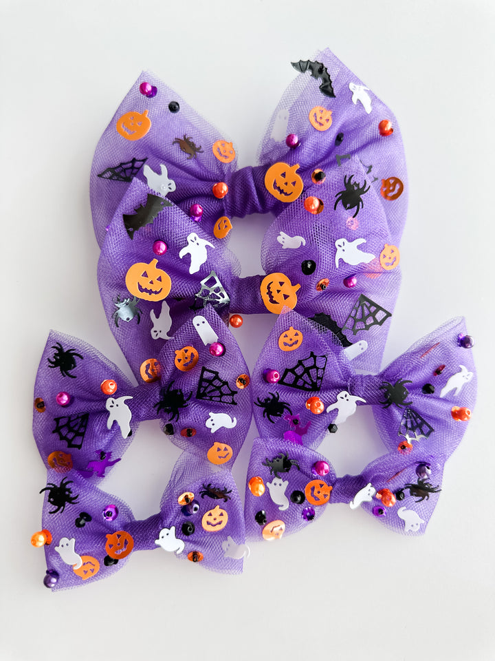 Purple Halloween SPARKLE Tulle Clips bow on nylon Stevie Js & Co   