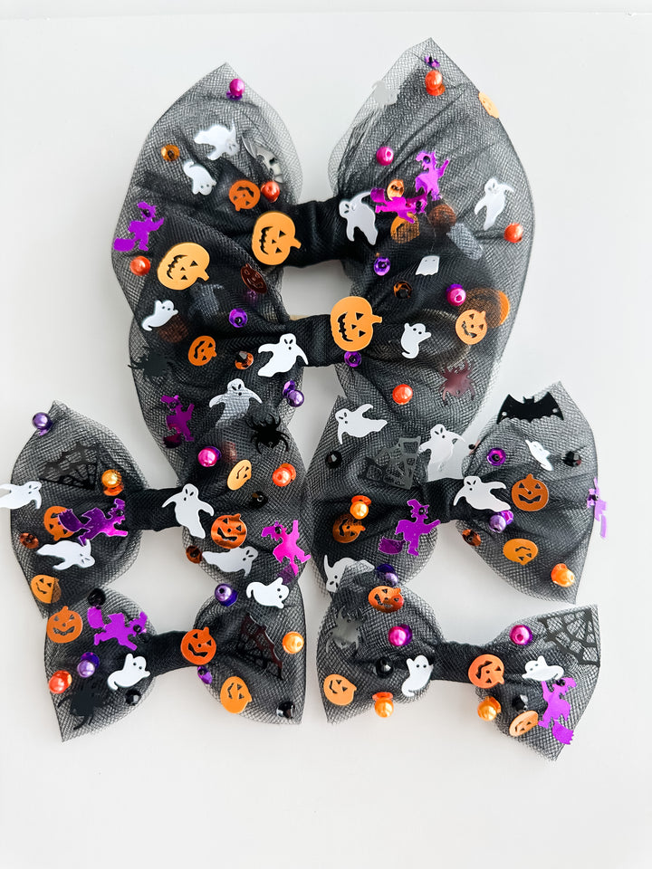 Black Halloween SPARKLE Tulle Clips bow on nylon Stevie Js & Co   