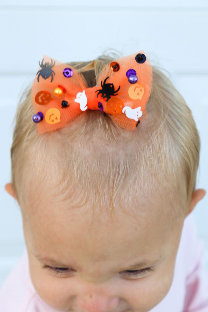 Orange Halloween SPARKLE Tulle Clips bow on nylon Stevie Js & Co Small Sparkle Clip SET (2)  