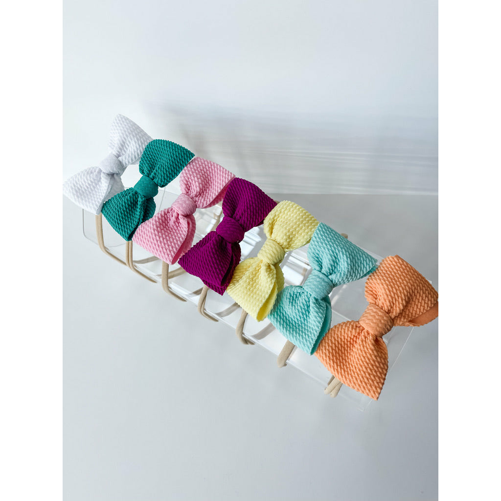 Mini Bow On Nylon BUNDLE: White, Emerald, Ballerina, Berry, Yellow, Mint, Orange Marmalade (7 Total)  StevieJs   