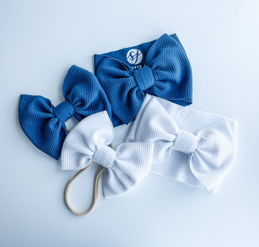 Original Headwrap & Regular Bow Bundle: Cornflower & White "Chandler" mixed bundle  StevieJs   