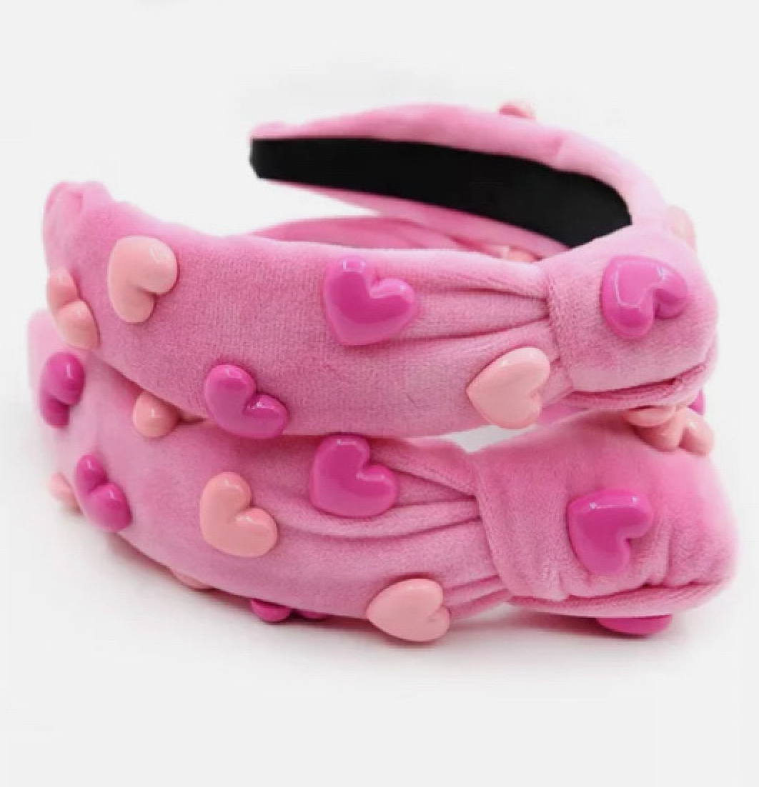 Pink Hearts Velvet Knotted Headband  Stevie Js & Co   