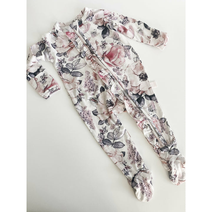 White Floral Ruffle Footie  StevieJs   