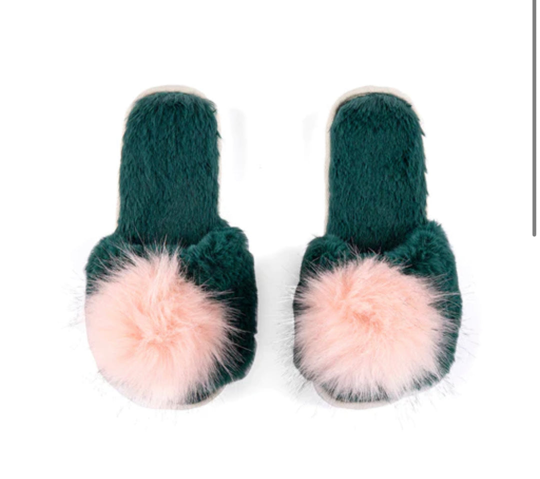 Green & Pink Pom Slippers for Mom  Stevie Js & Co   
