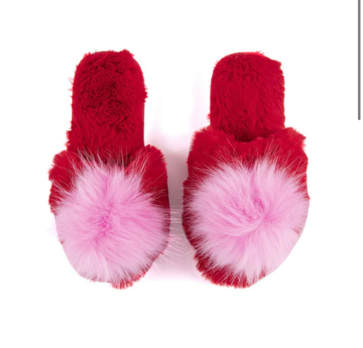 Pink & Red Pom Slippers for Mom  Stevie Js & Co   