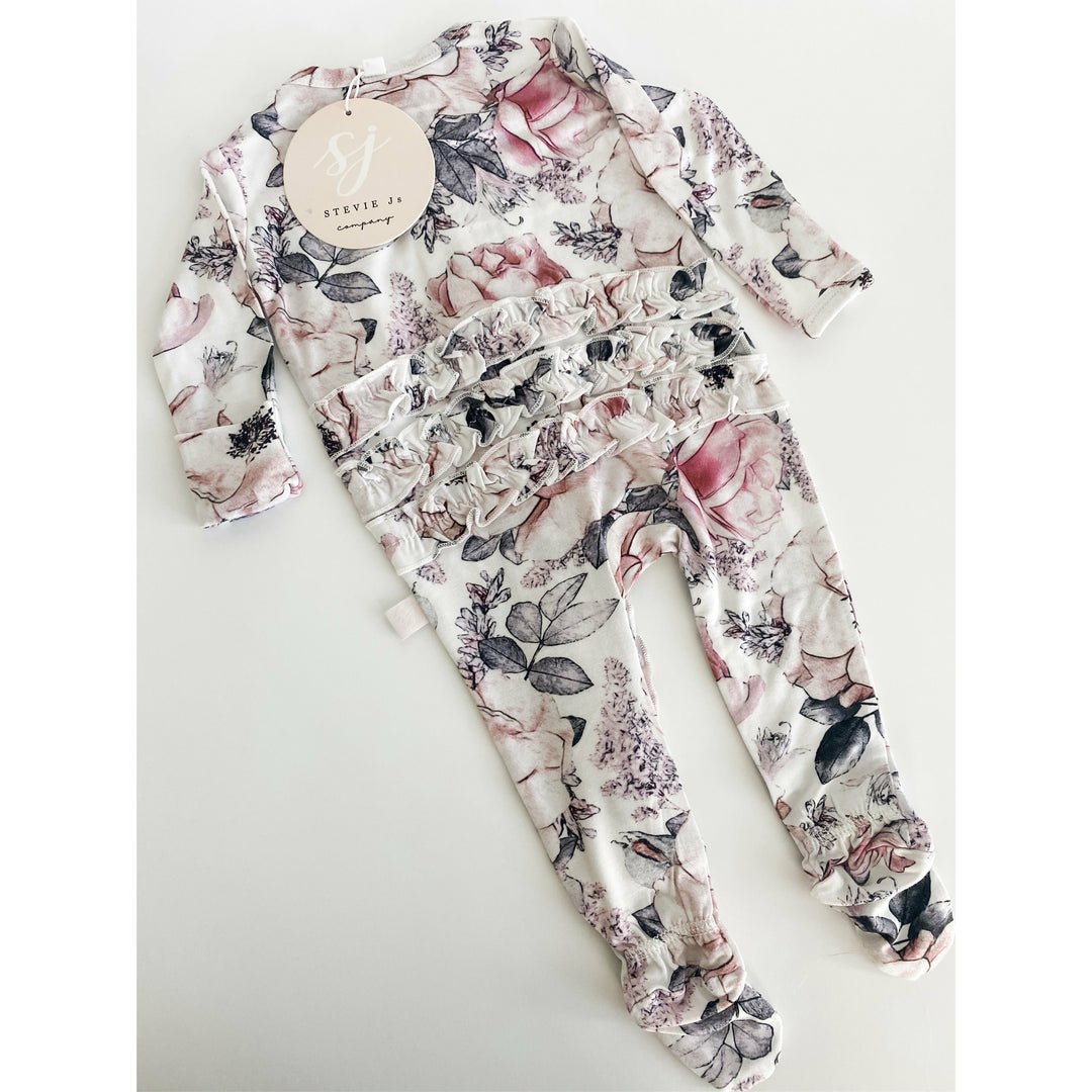 White Floral Ruffle Footie  StevieJs   